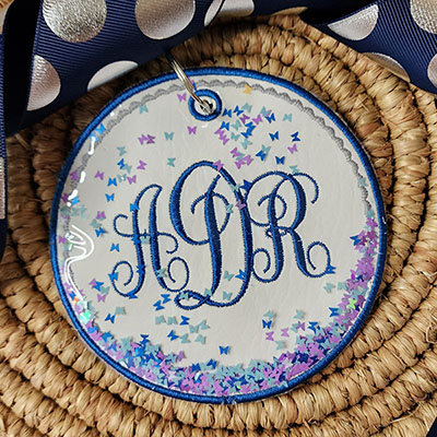 in the hoop bag tag with glitter